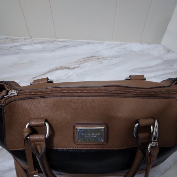 Tignanello | Leather Handbag Shoulder Bag Black Brown Zippered - Picture 8 of 8